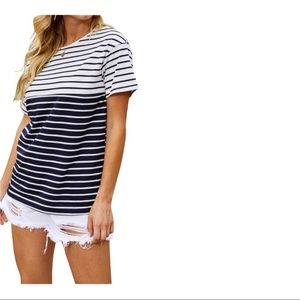 Xl Aceshin boutique Loose T-shirt O-Neck Multi Striped Tee